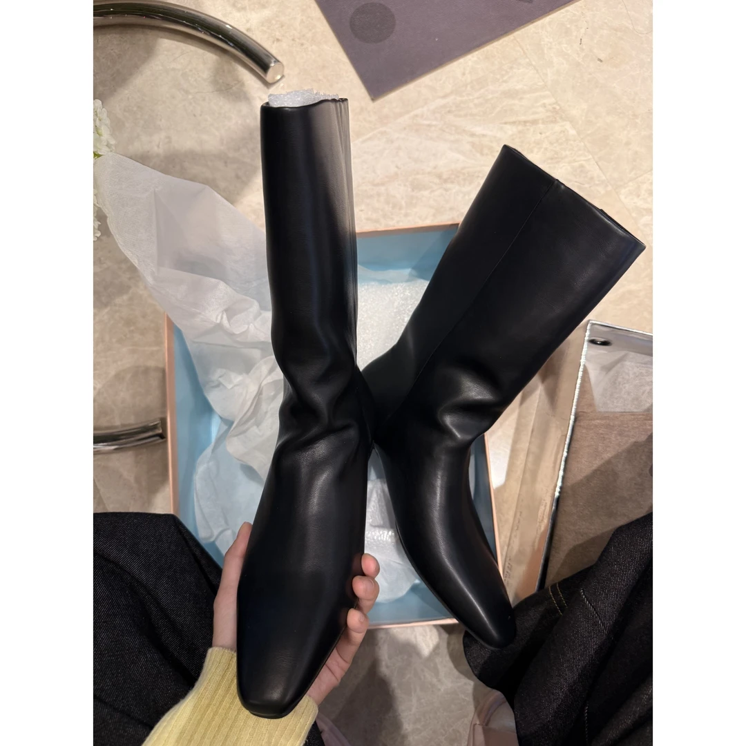 【古古】12.06新款黑色高筒牛皮百搭秋冬复古宽松时尚长靴G24621