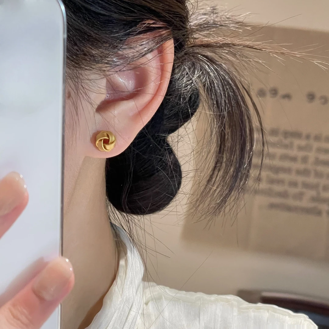 金色编织风车时尚百搭简约小巧耳针精致气质耳饰R1728