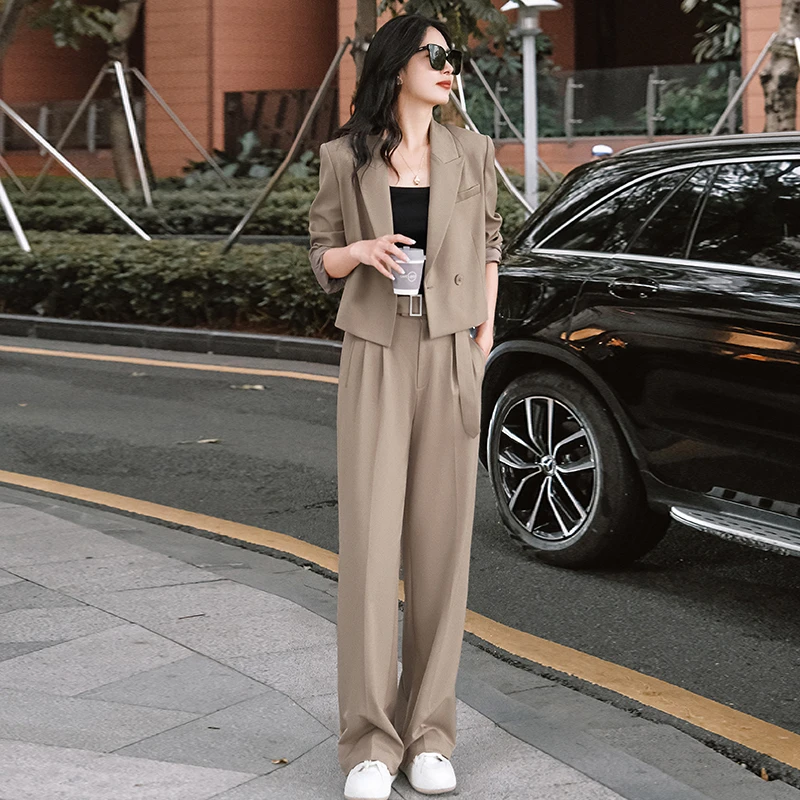 谭飞纸片人西装套装高腰西装 显腿长阔腿裤 不费力搭配 感