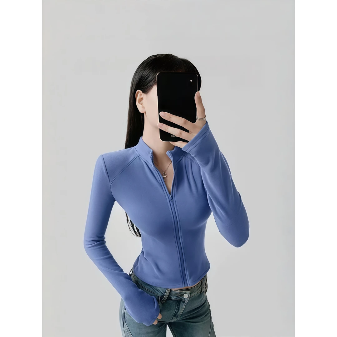 高级感休闲风拉链立领开衫外套女秋冬季新款修身显瘦通勤百搭上衣