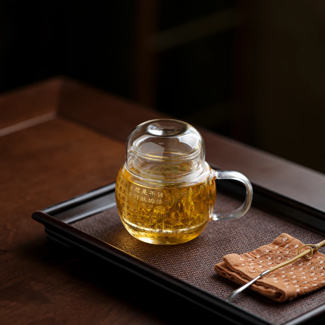 百垚纯手工手绘高硼硅心经墩墩壶家用大容量茶壶带滤茶器茶盖