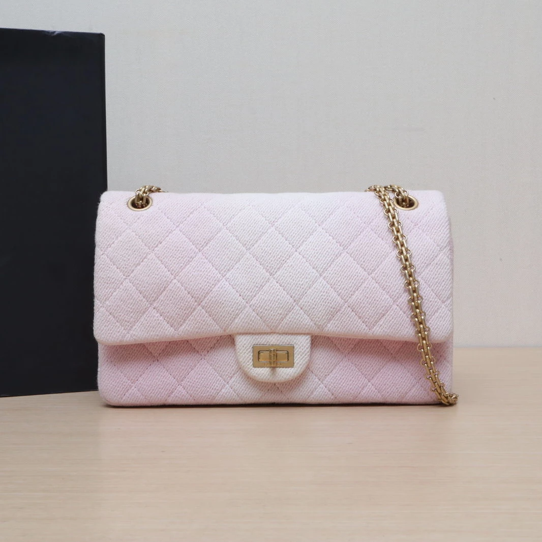 99新 Chanel/香奈儿 【娇】2.55 口盖包 大号毛呢 27开金扣 907048