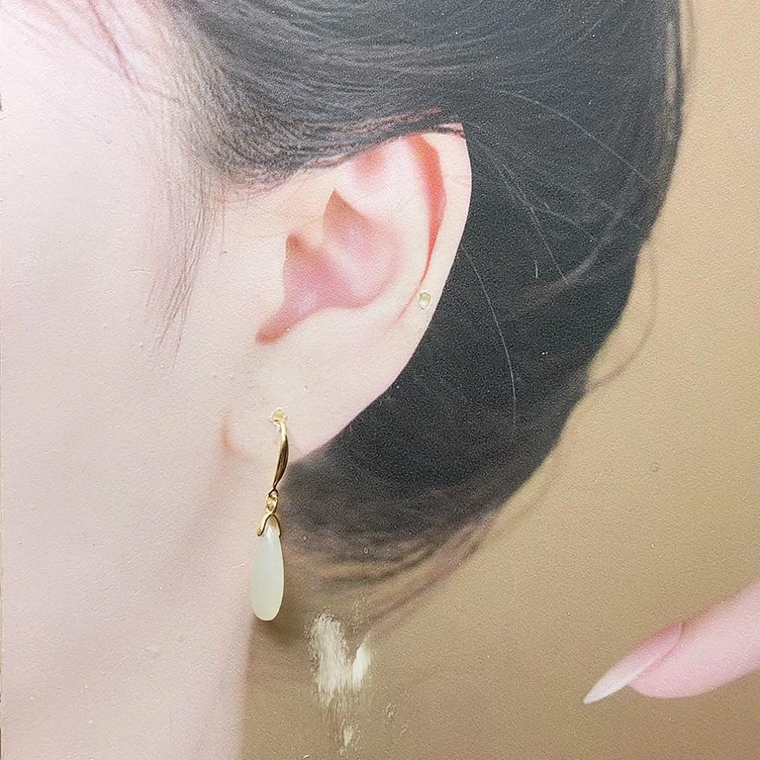 和田玉银S925镶嵌耳饰