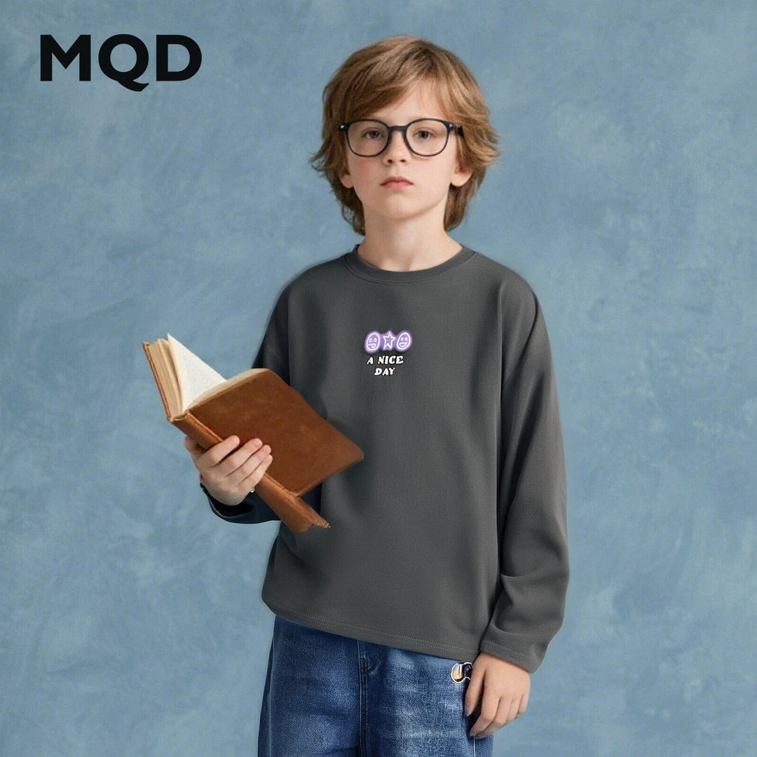 MQD童装25秋新款穿搭字母简约亲肤舒适长袖T恤男童打底9653W0312