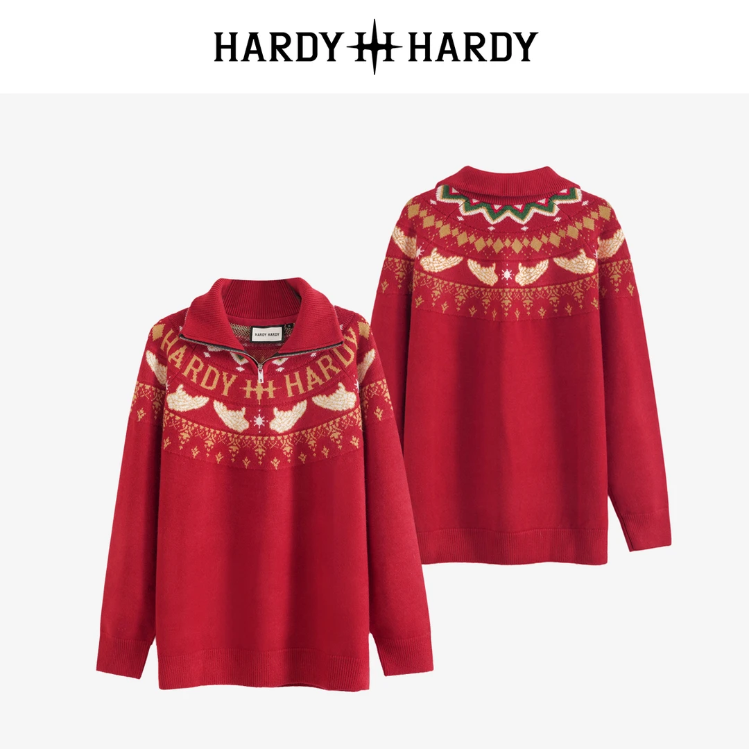 HARDYHARDY新年战袍套头冬季韩系半拉链针织衫毛衣男女同款上衣