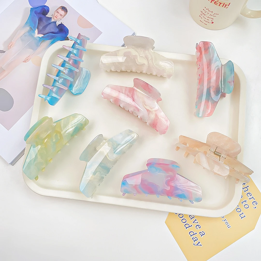 韩版变色抓夹亚克力大号鲨鱼夹甜美气质发夹女盘发后脑勺发抓发卡