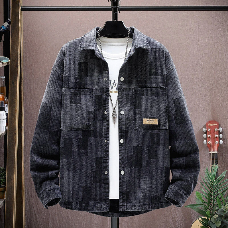 2025春秋季扎染牛仔外套男士百搭夹克绅士时尚潮流翻领衬衫6606