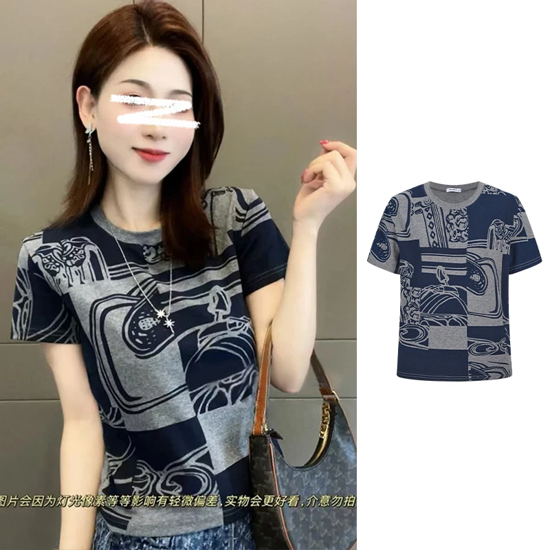 Moses Queen/魔西女王新款满印印花短袖T恤女设计感时尚洋气上衣