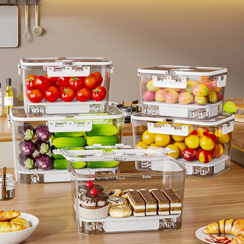 手提带冰袋户外露营野餐盒果蔬泡菜密封保鲜盒水果加厚便携保鲜盒