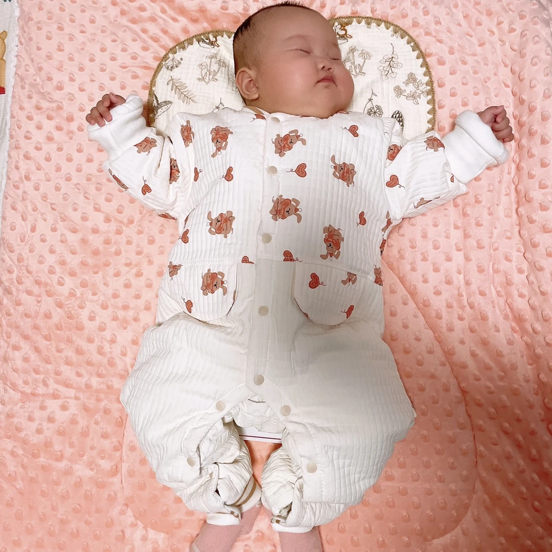 冬季加棉秋冬学院风爬服哈衣连体衣家居服女宝