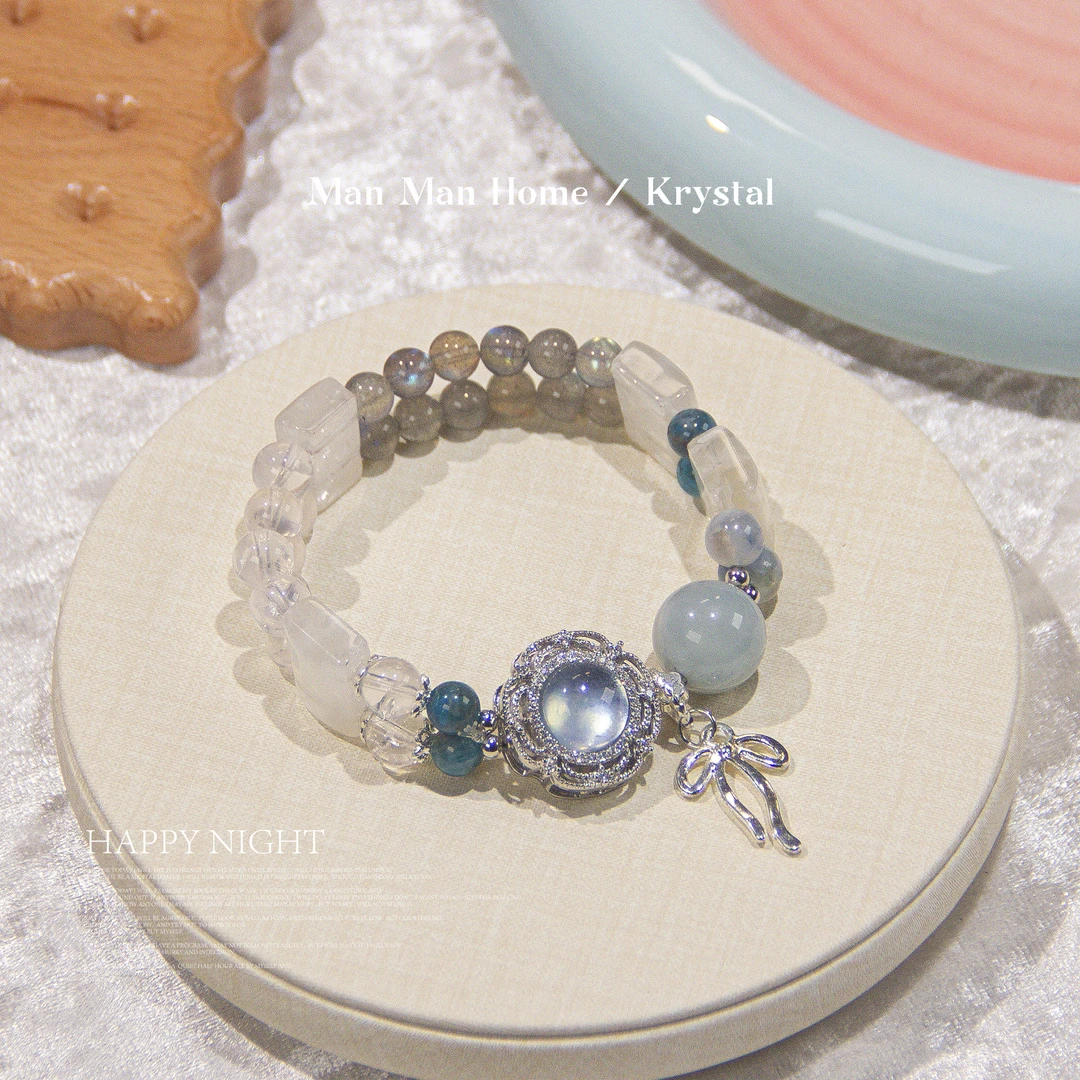 MMJ032【美爆炸】粉水晶手牌灰月光白水晶海蓝宝蓝磷灰水晶手串