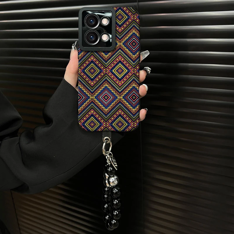 适用【opporeno9】复古菱格花纹ins风小羊皮创意网红个性手机壳女款