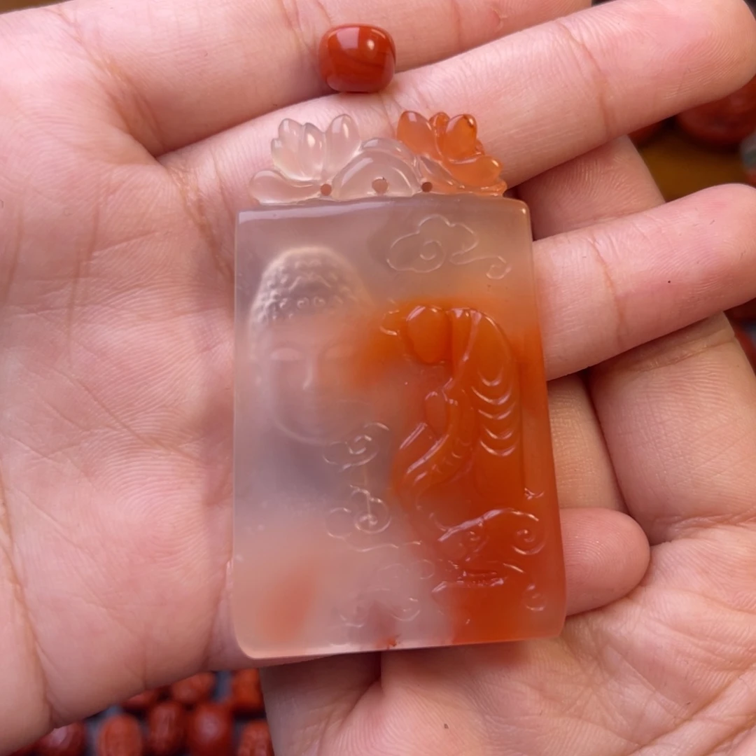 南红玛瑙未镶嵌精品冰飘佛牌吊坠