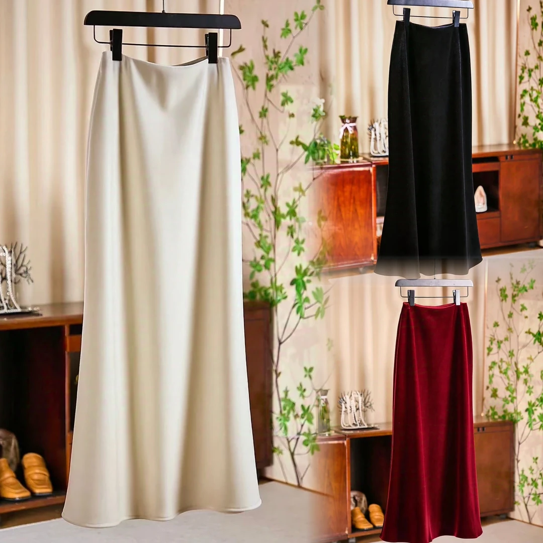 《董太推荐》气质休闲百搭丝绒中长款半裙