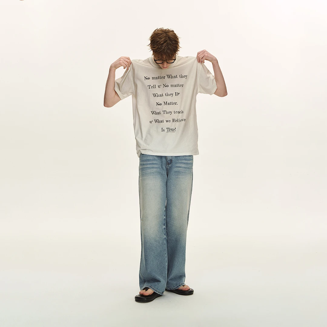 CLIMAX VISION强捻棉冰感凉爽轻薄透气/破坏做旧标语罩衫短袖T恤