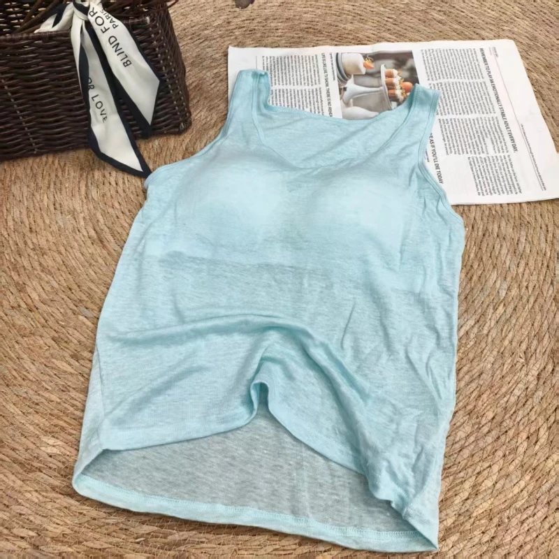 【汉麻针织背心微瑕】汉麻针织一体胸垫式植物染色美背背心吊带内搭