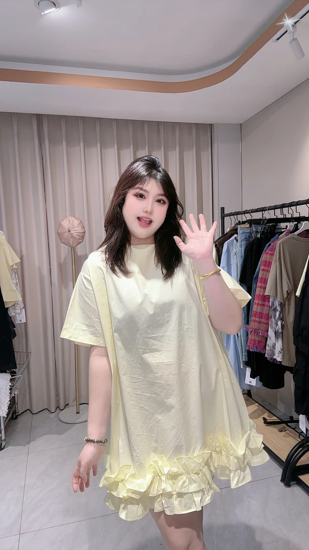 大码糖果色木耳边欧韩正反两穿连衣裙