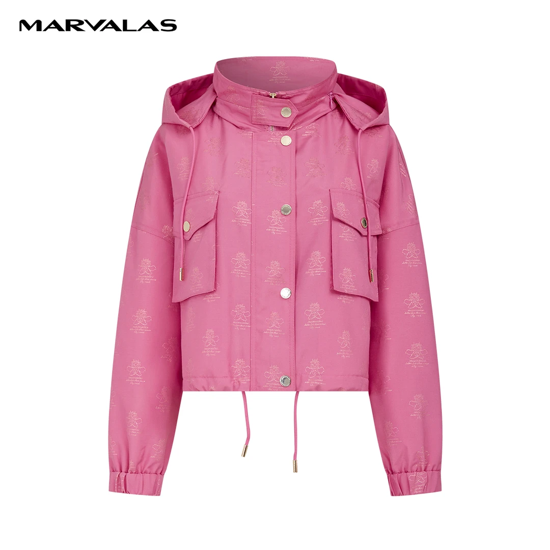 【九月专属】曼德诗龙年满印花连帽棉服2024春撞色短外套M425309246