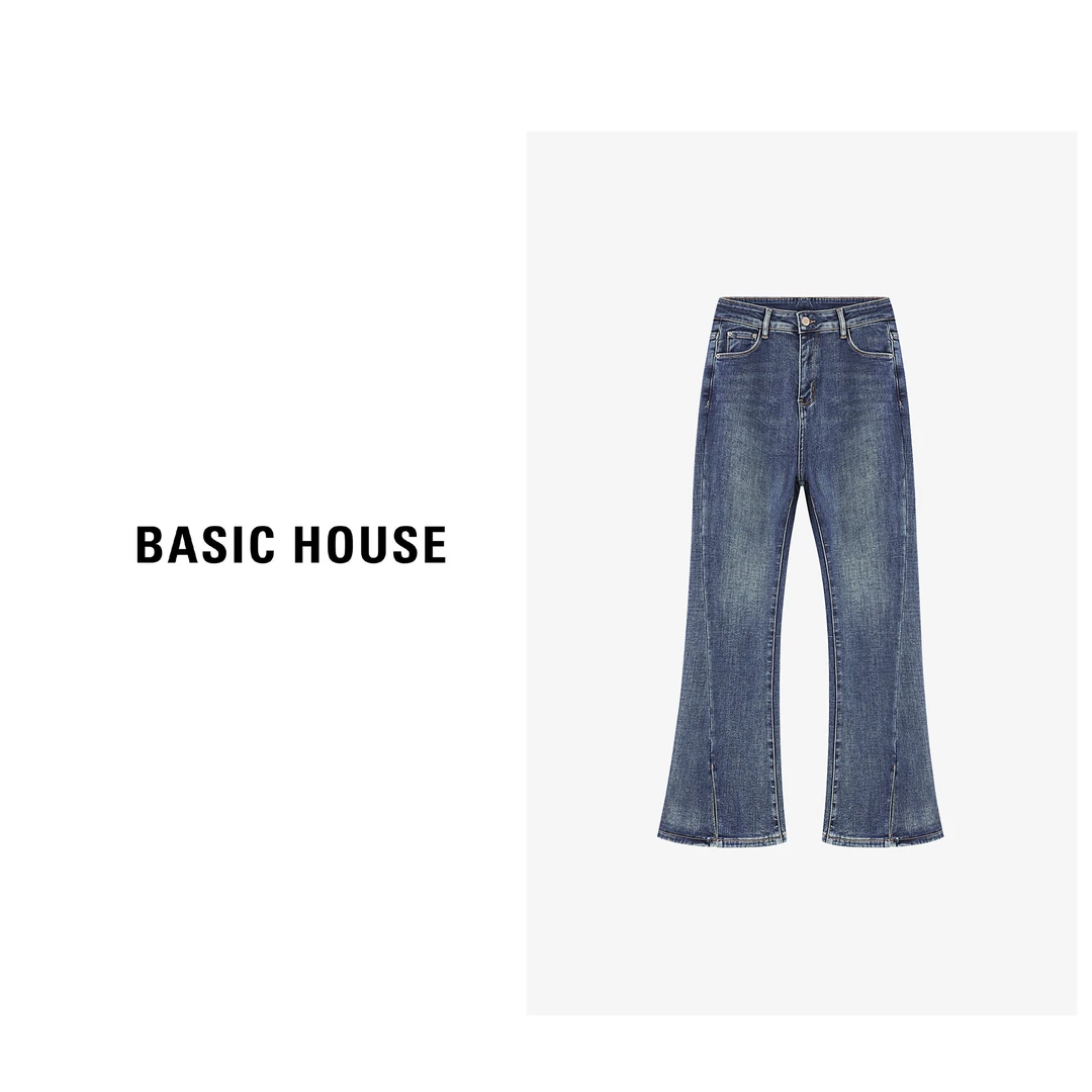 Basic House/百家好冬季新款设计感微喇牛仔裤-B0625B5SRC2