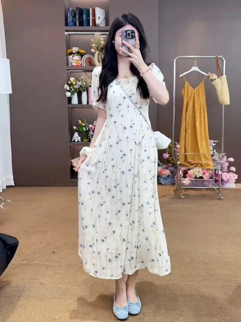 田园碎花 法式方领碎花连衣裙女高级感修身显瘦气质长裙ML78-H-1