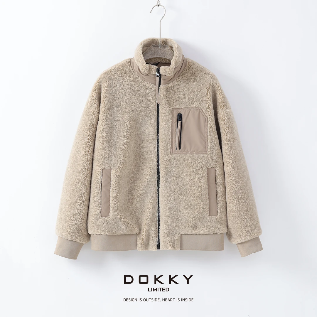 【男装-山系男友棉服】DOKKY菱格绗缝.柔软羔羔绒|加绒加厚男士夹克