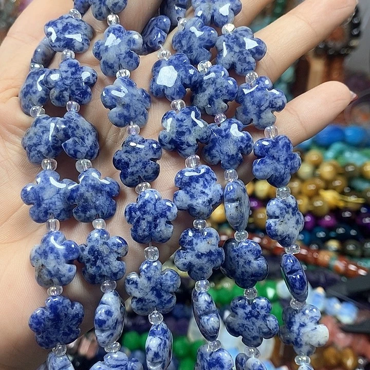 未镶嵌玛瑙/玉髓珠宝半成品天然蓝纹五瓣花卡15mm
