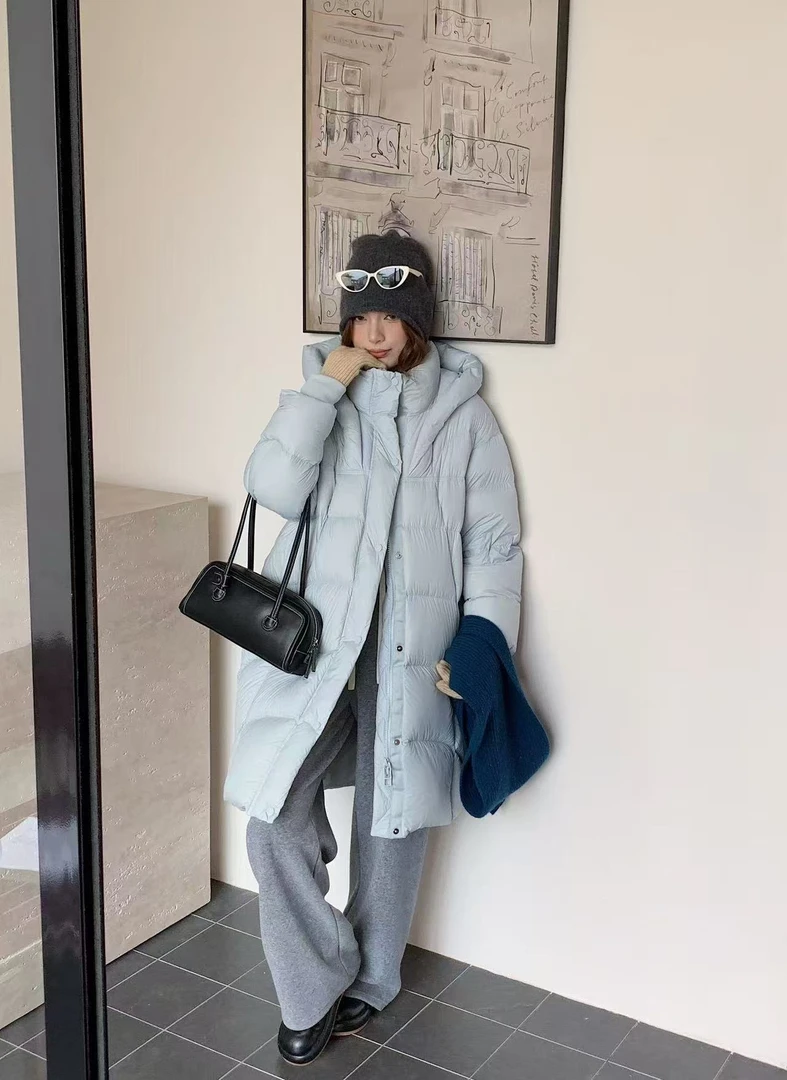 高端中长款羽绒服女2025冬季新款时尚连帽白鸭绒加厚外套ZB0062