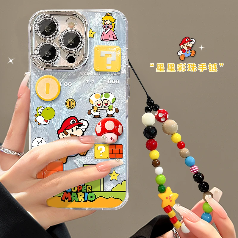马里奥手链适用苹果15vivo华为oppo小米iPhone16精孔羽纱手机壳