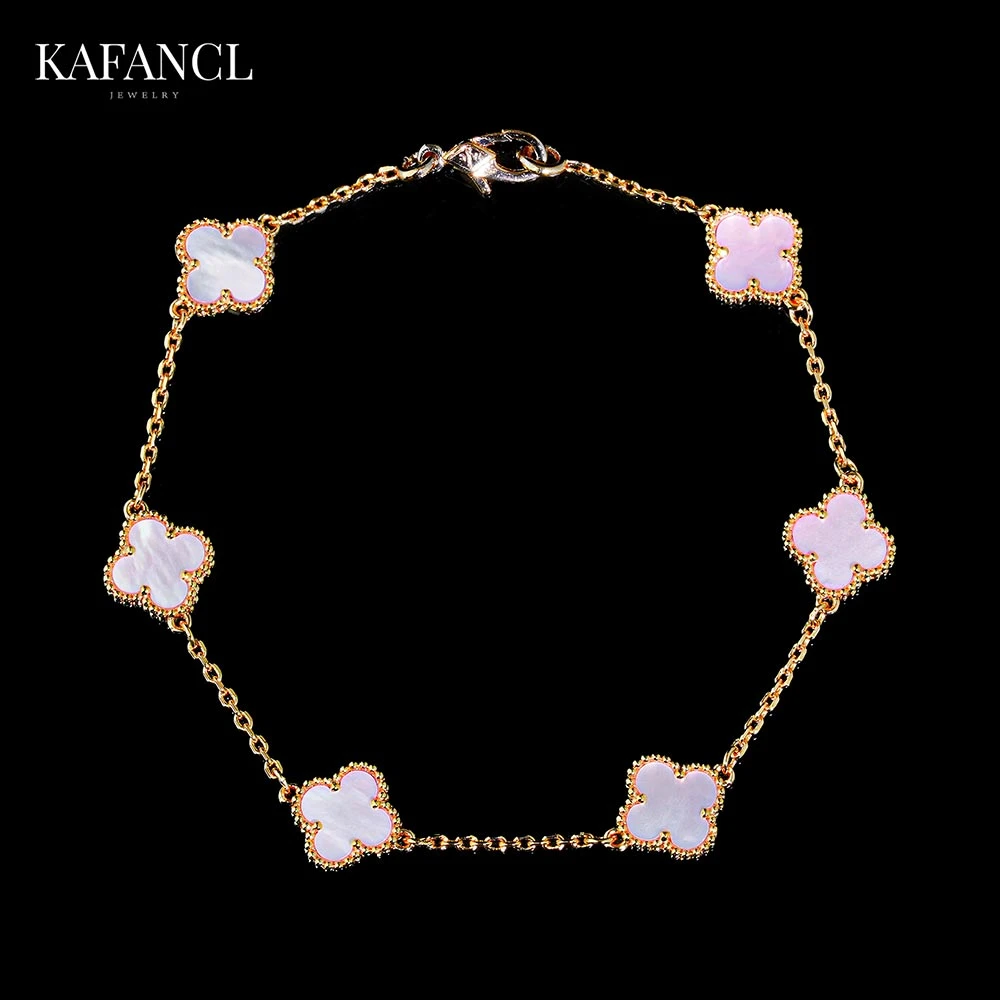 红楼  925银手链镀K金 金粉色六花迷你草草手链 ZH-C165