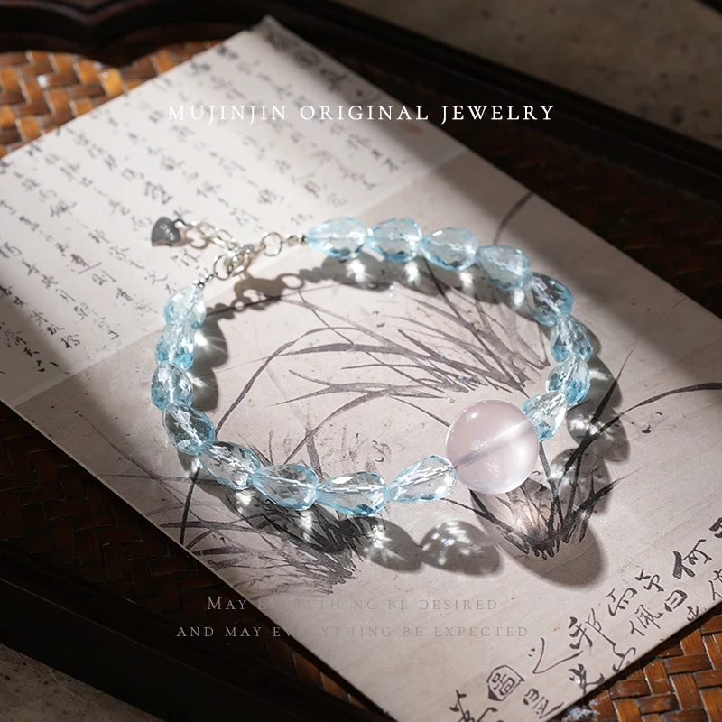 天然托帕石水滴手链女款时尚单圈串珠手串小众轻奢饰品