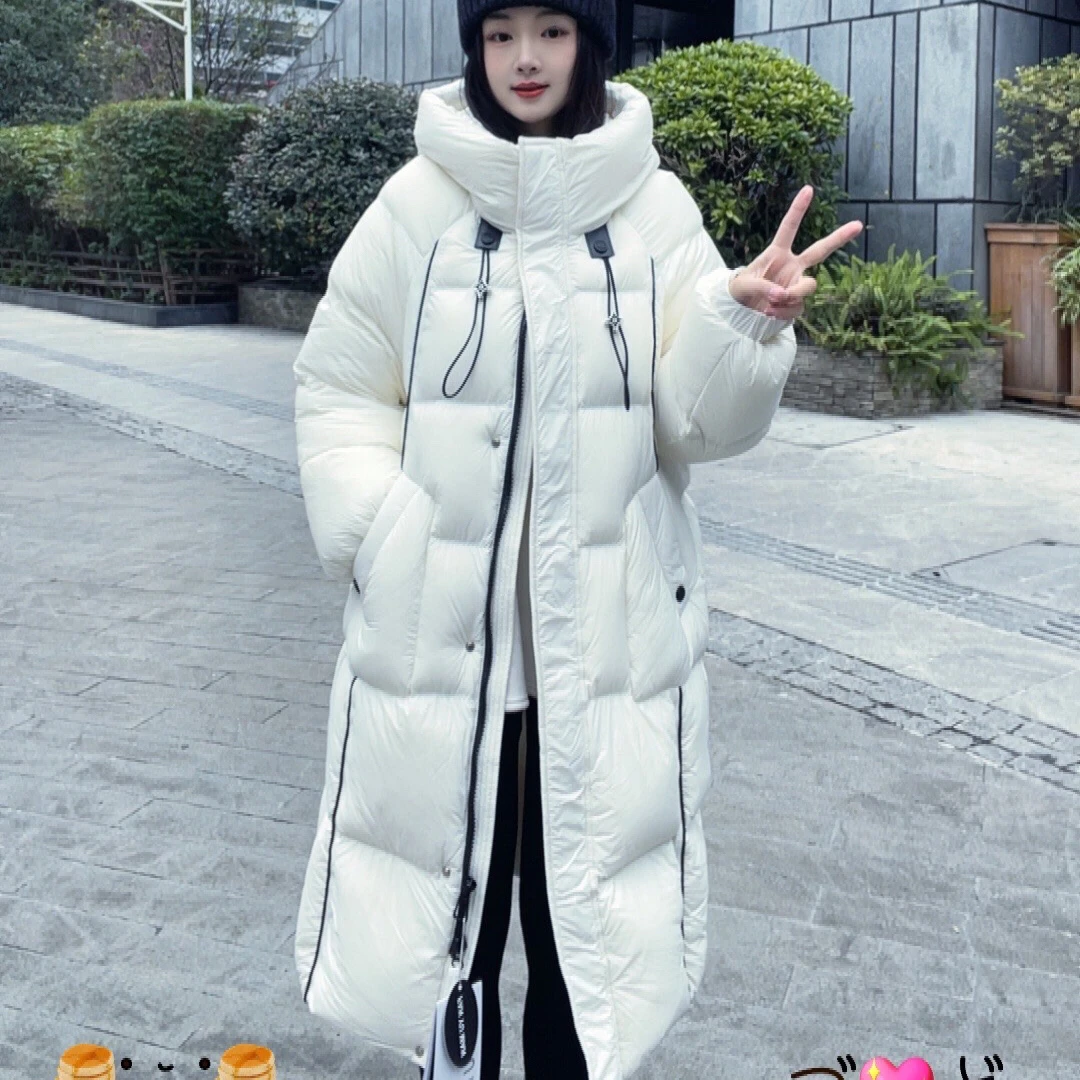 90白鹅绒加厚保暖连帽时尚冬季长款羽绒服