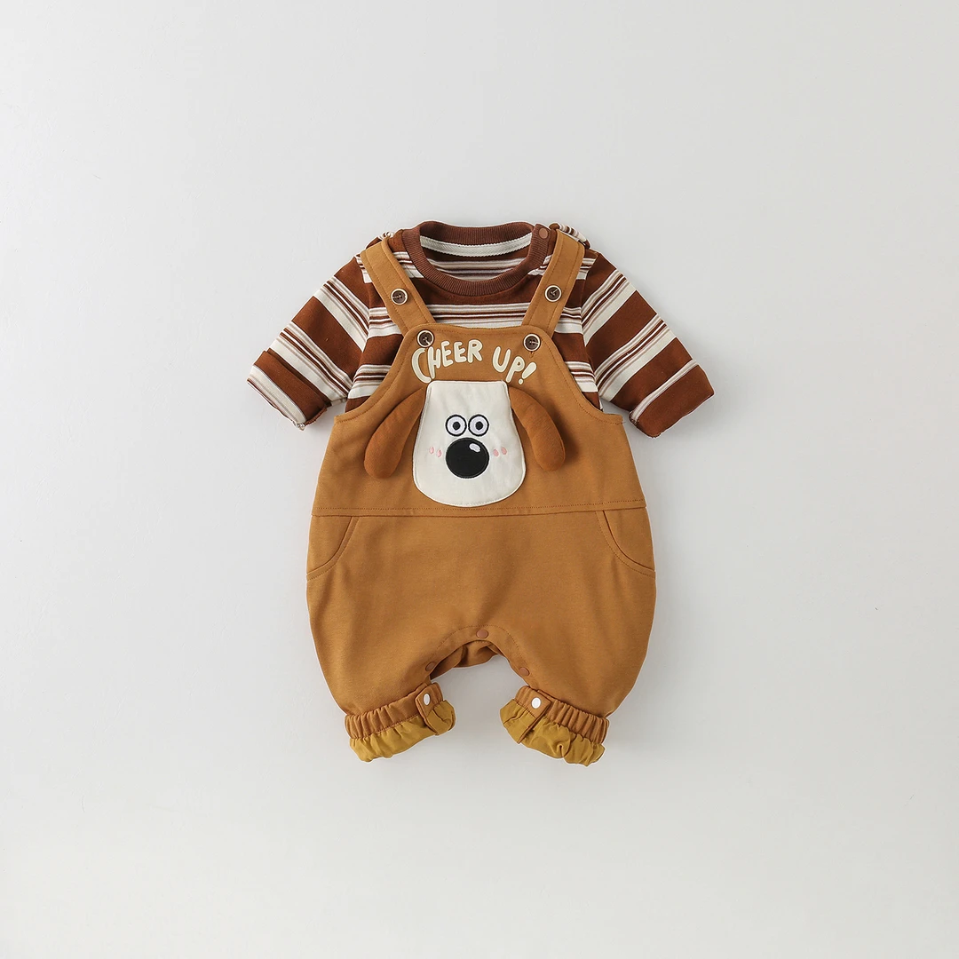 婴幼儿秋天套装新款卡通可爱秋季两件套婴儿背带裤一岁男宝宝衣服