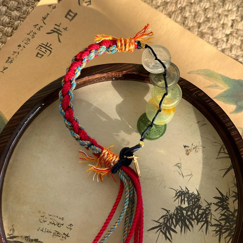【五帝钱手链】纯天然岫玉手工编织五帝钱手链（多样性发一）