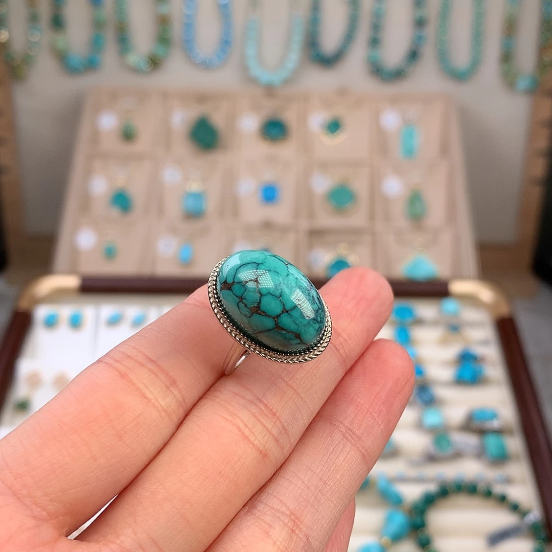 绿松石银S925镶嵌戒指