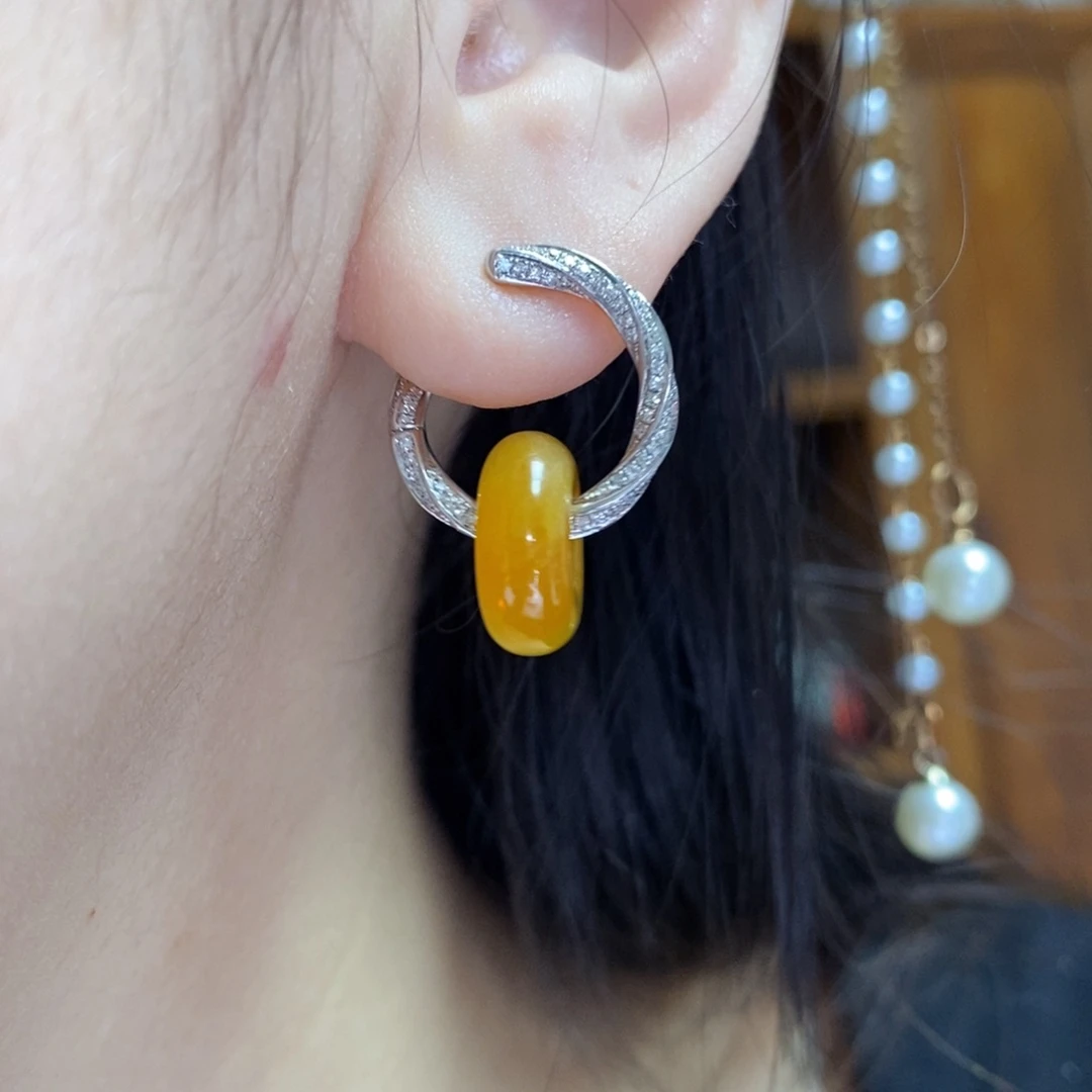 翡翠耳饰18K金镶嵌冰红翡甜甜圈耳饰 一对发货