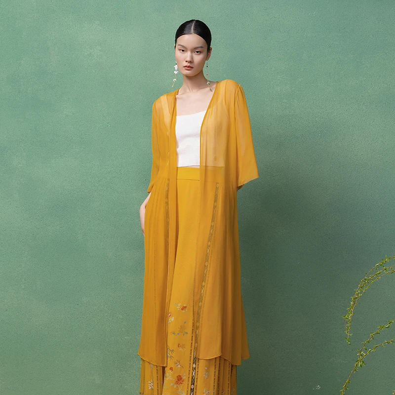 生活在左春夏中长款仙气宽松七分袖洋气开衫外披薄外套1912068