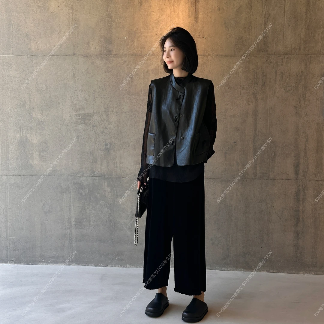 焦思文 欧货秋季新中式国风百搭皮马甲250830Y1