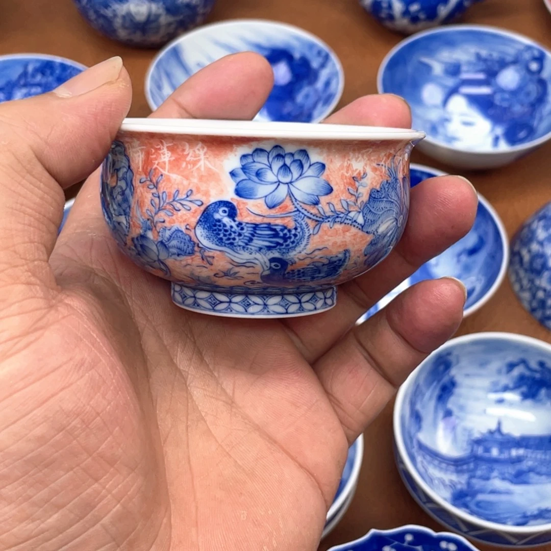 青****陶月楼  柴窑荷花鸳鸯炉式杯