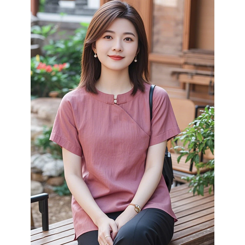 独特小衫法式上衣新中式国风短袖衬衫女士2025五一出游服装上衣潮