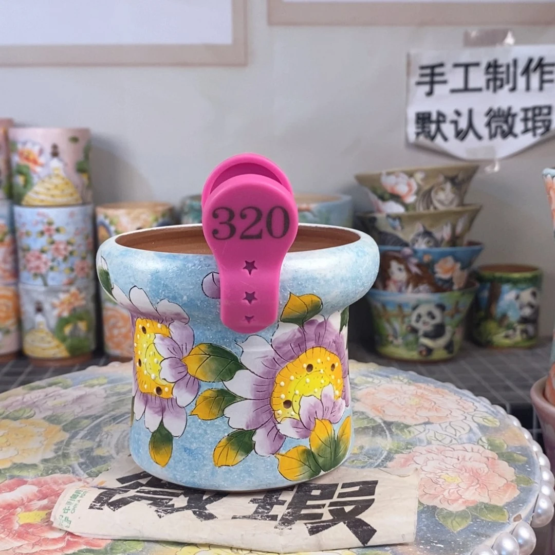 紫砂花盆红陶手绘花盆