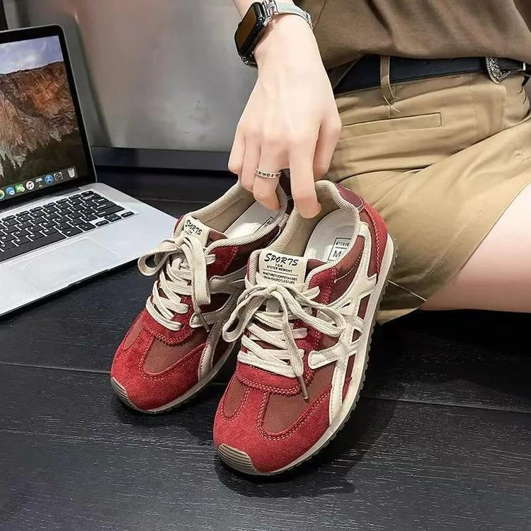 【万达撤柜】德训鞋女2025秋冬新款复古休闲阿甘鞋系带拼色厚底德训