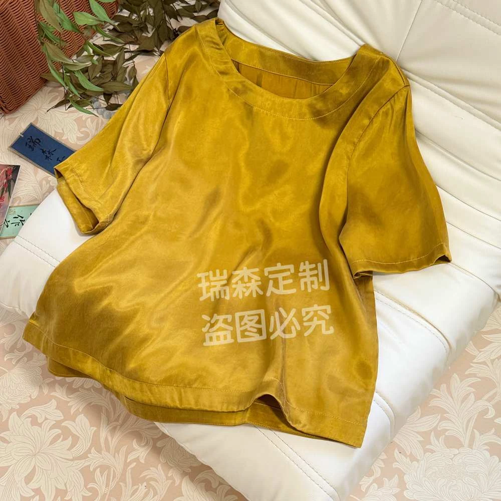 988 霜感大王缎经典圆领短袖T恤上衣-胸围100-前长56-后长58