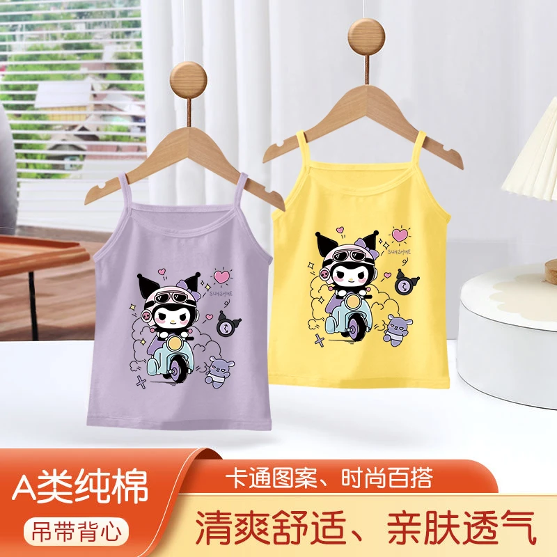 100%纯棉女童装吊带背心夏季小孩无袖T恤儿童宝宝卡通库洛米上衣