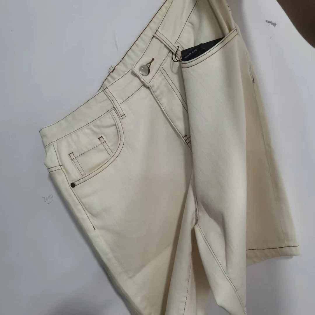 y016 杏色牛仔短裤夏季新款中腰弹力重工品质百搭