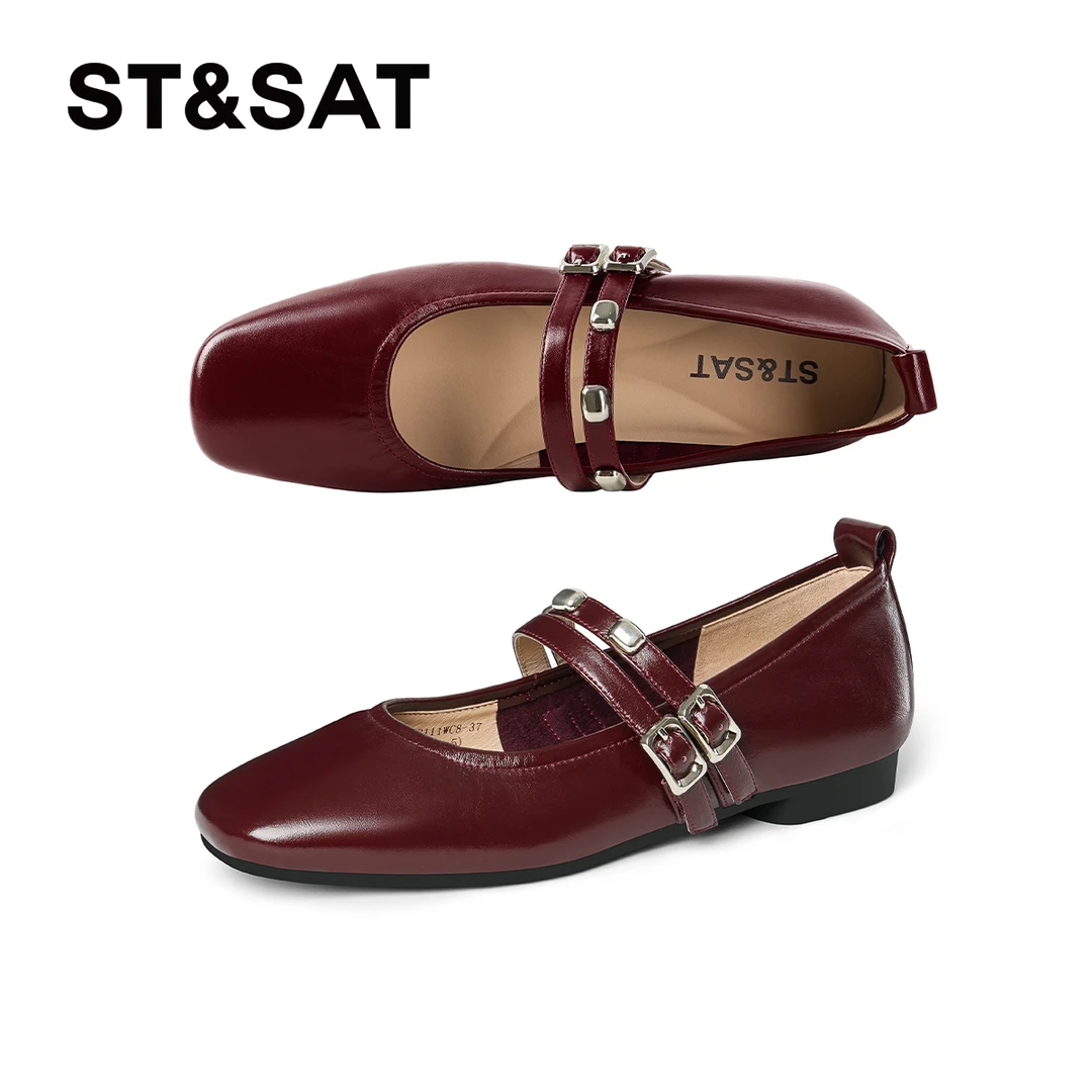 St&Sat/星期六百搭夏季单鞋低跟春季复古学院风黑色皮鞋时尚粗跟