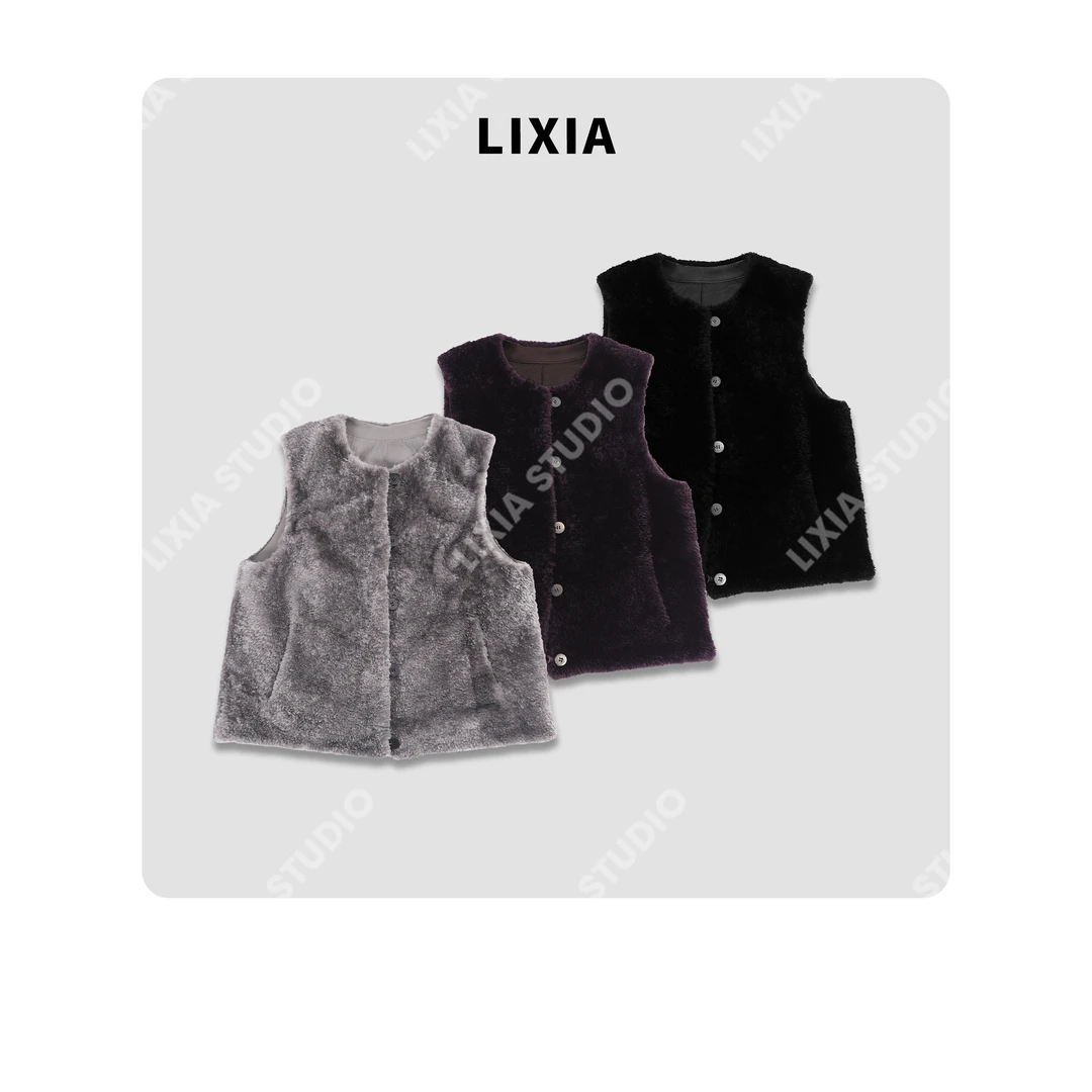 LIXIA【静云奢】真皮皮毛一体南非拉贡极简轻奢设计师款马甲-D10080