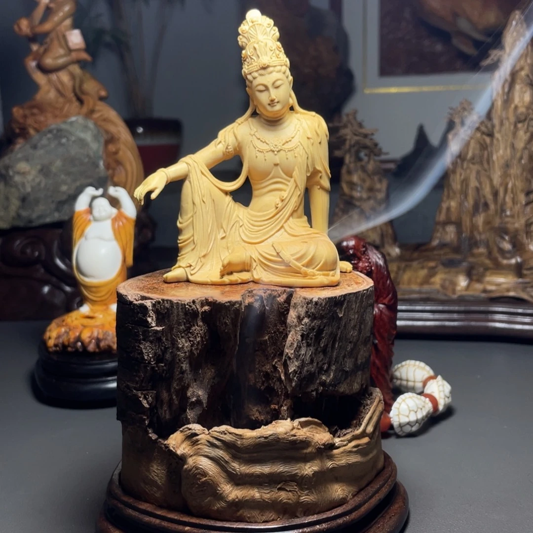 荔枝木香炉底座搭配自在观音一套