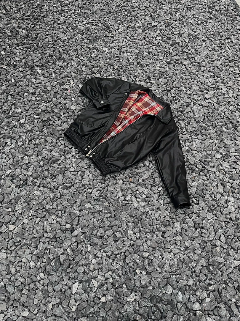 【金果子】2025美式复古格子双面穿PU皮夹克高街宽松机车服JK8565