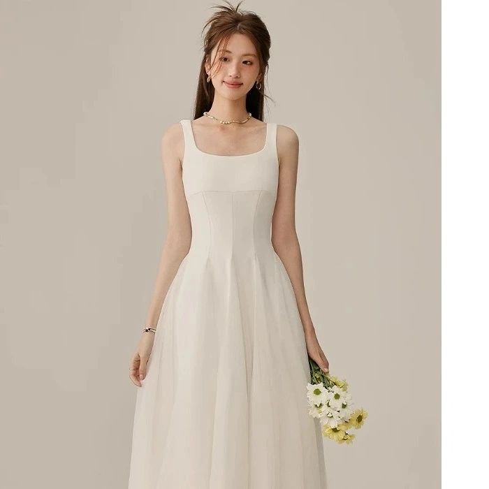 法式高级感超仙白色连衣裙网纱仙女收腰领证晚宴礼服裙