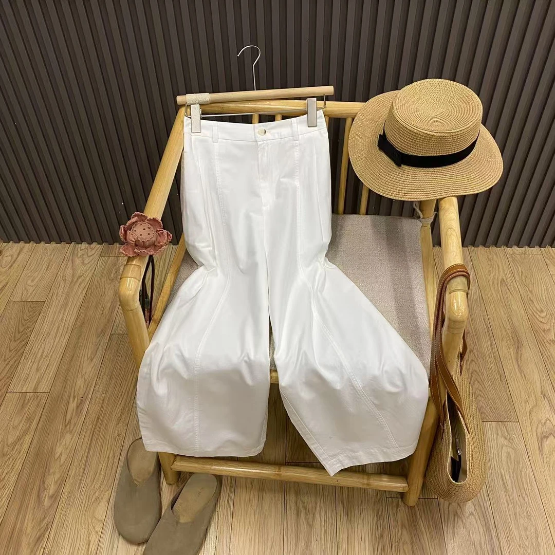 天丝棉高腰阔腿裤宽松纯色百搭显瘦复古文艺休闲长裤女K5355